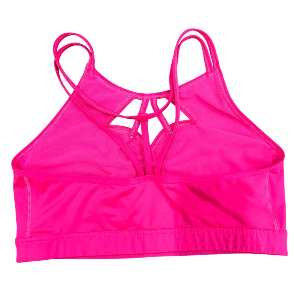 Victoria Sport Neon Pink Lattice Cutout Strappy Back Sports Bra Size Large - Picture 2 of 5